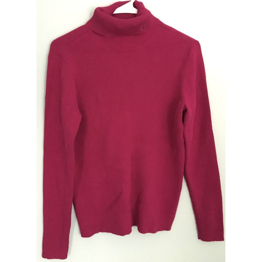 Lauren Ralph Lauren Sweater Womens M Fuchia Mock Neck Ribbed Pullover Cotton